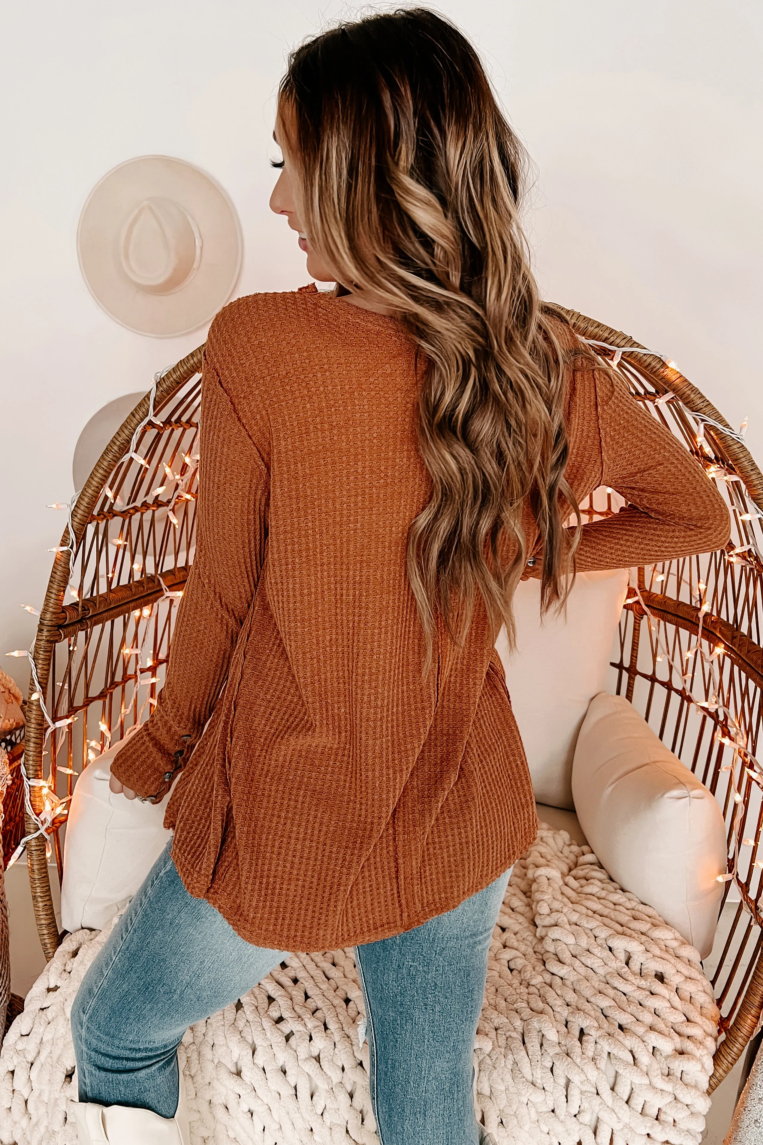 Accept Your Fate Long Sleeve Waffle Knit Top (Pumpkin)