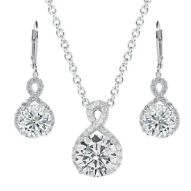 Alessandra 18k White Gold Plated Infinity Drop Earrings & Necklace Jewelry Set with CZ Crystals