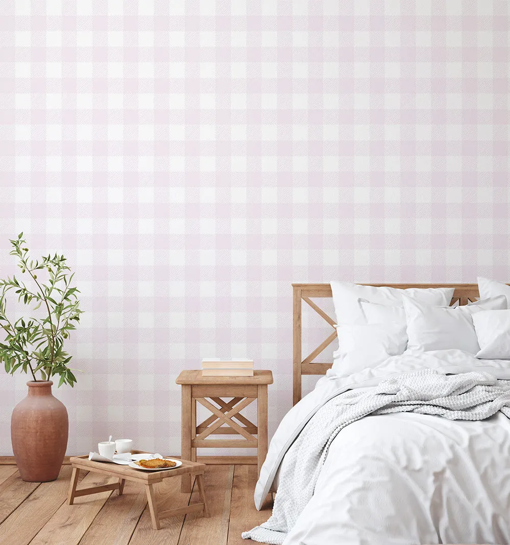 Baby Pink Check Wallpaper