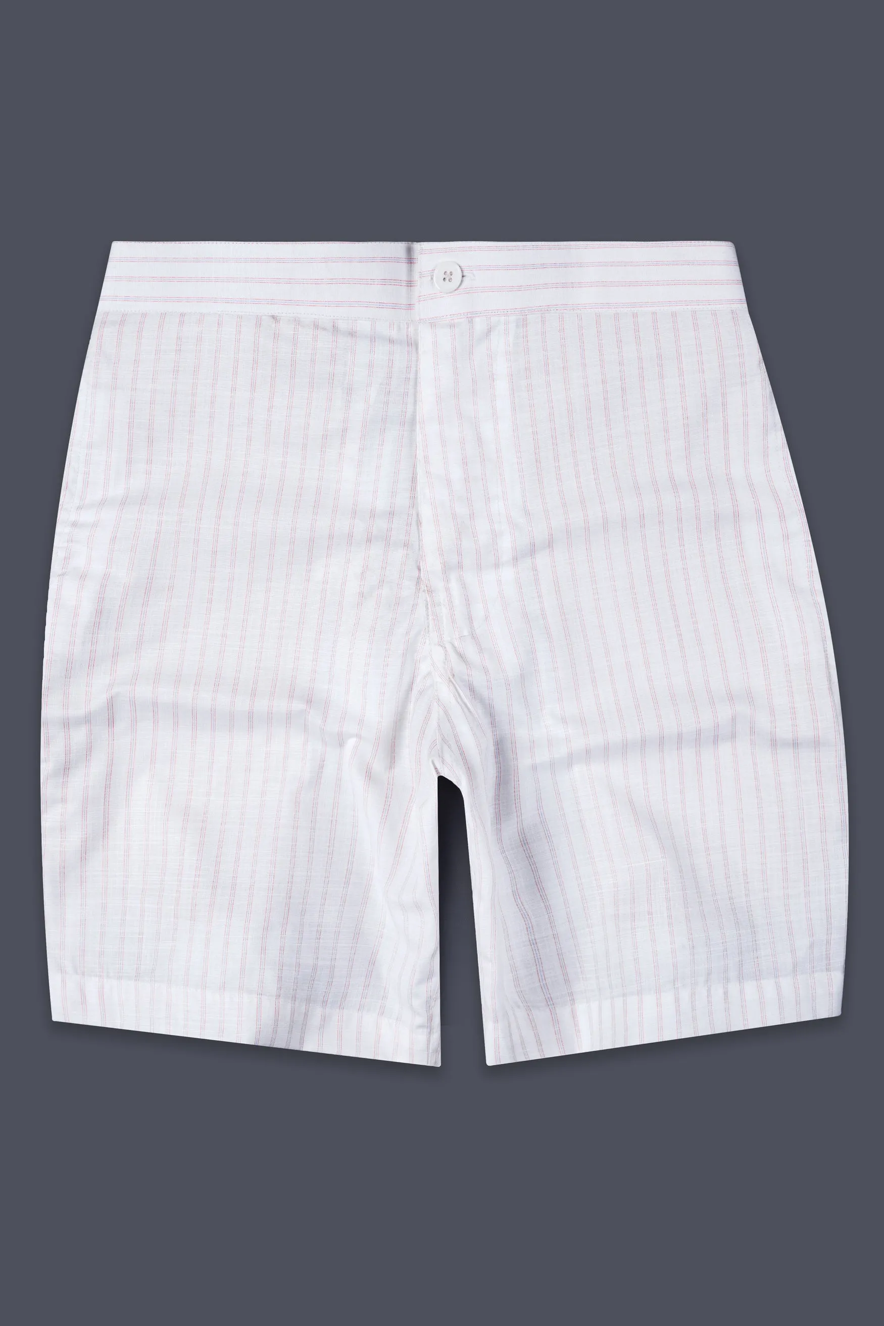 Bright White and Alizarin Crimson Red Stripes Premium Cotton Short