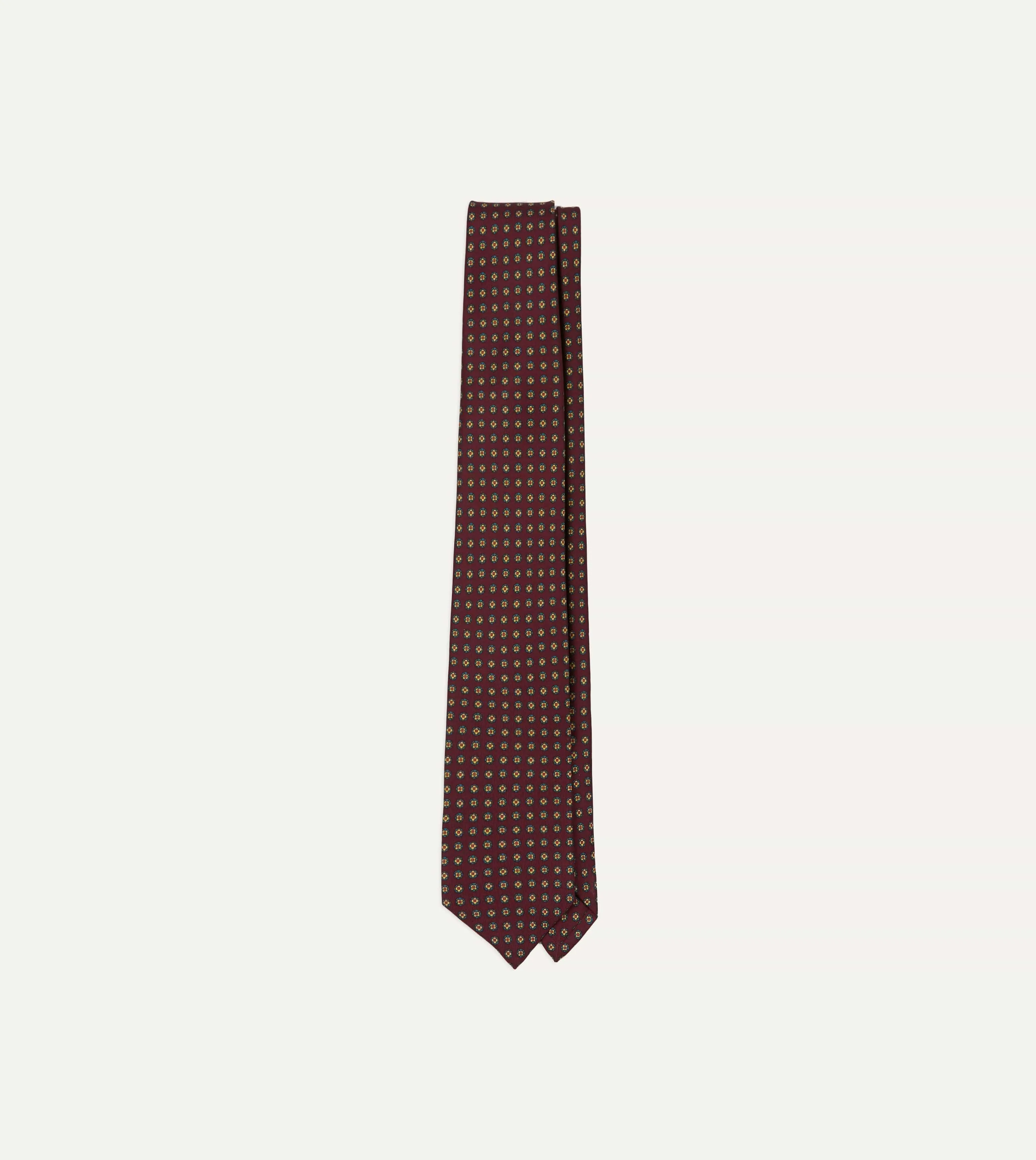 Burgundy Micro Geometric Print Silk Self Tipped Tie