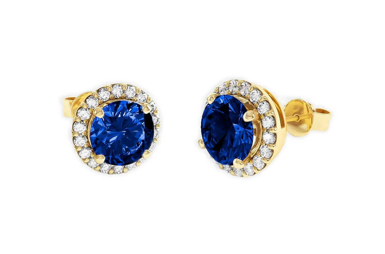 Earrings 18kt Round Sapphire & Diamonds Halo