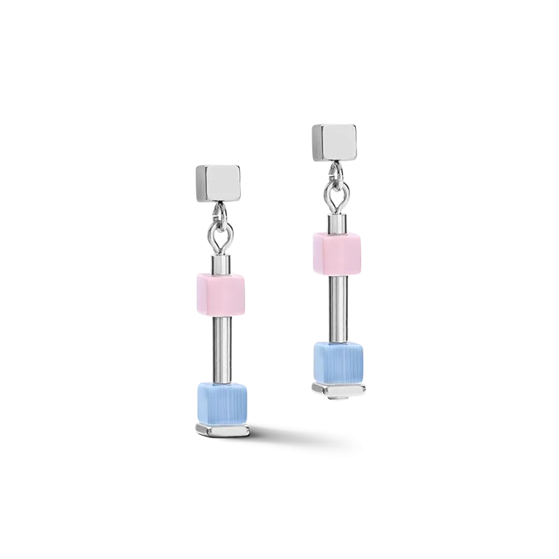 Earrings GeoCUBE® fine pastel blue-rose