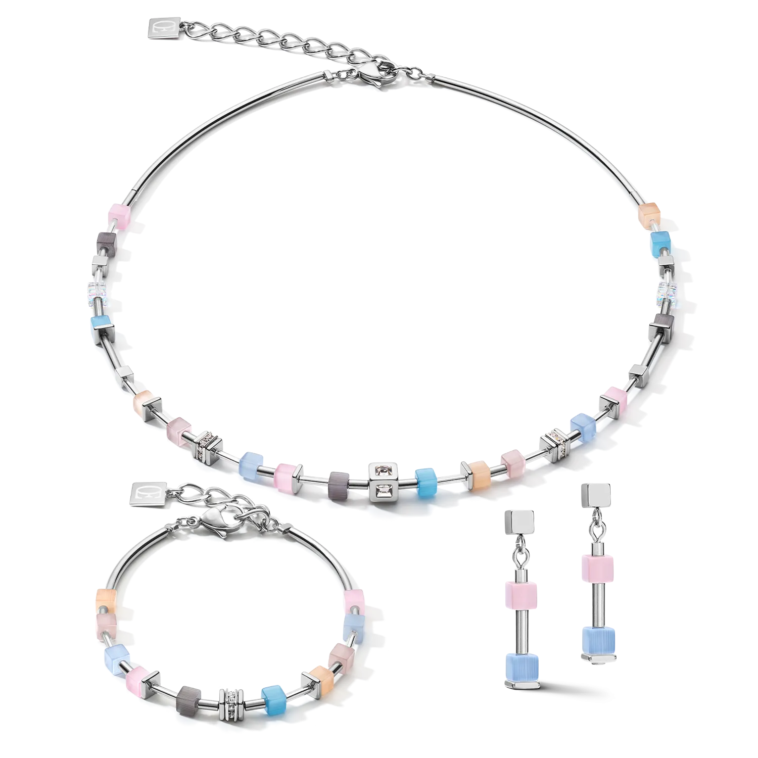 Earrings GeoCUBE® fine pastel blue-rose