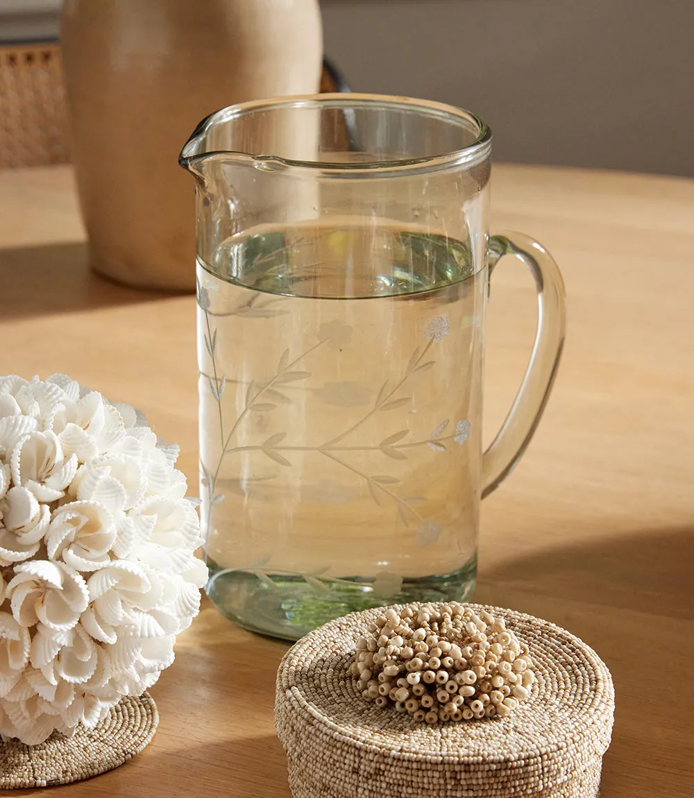 Etched Floral Glass Pitcher