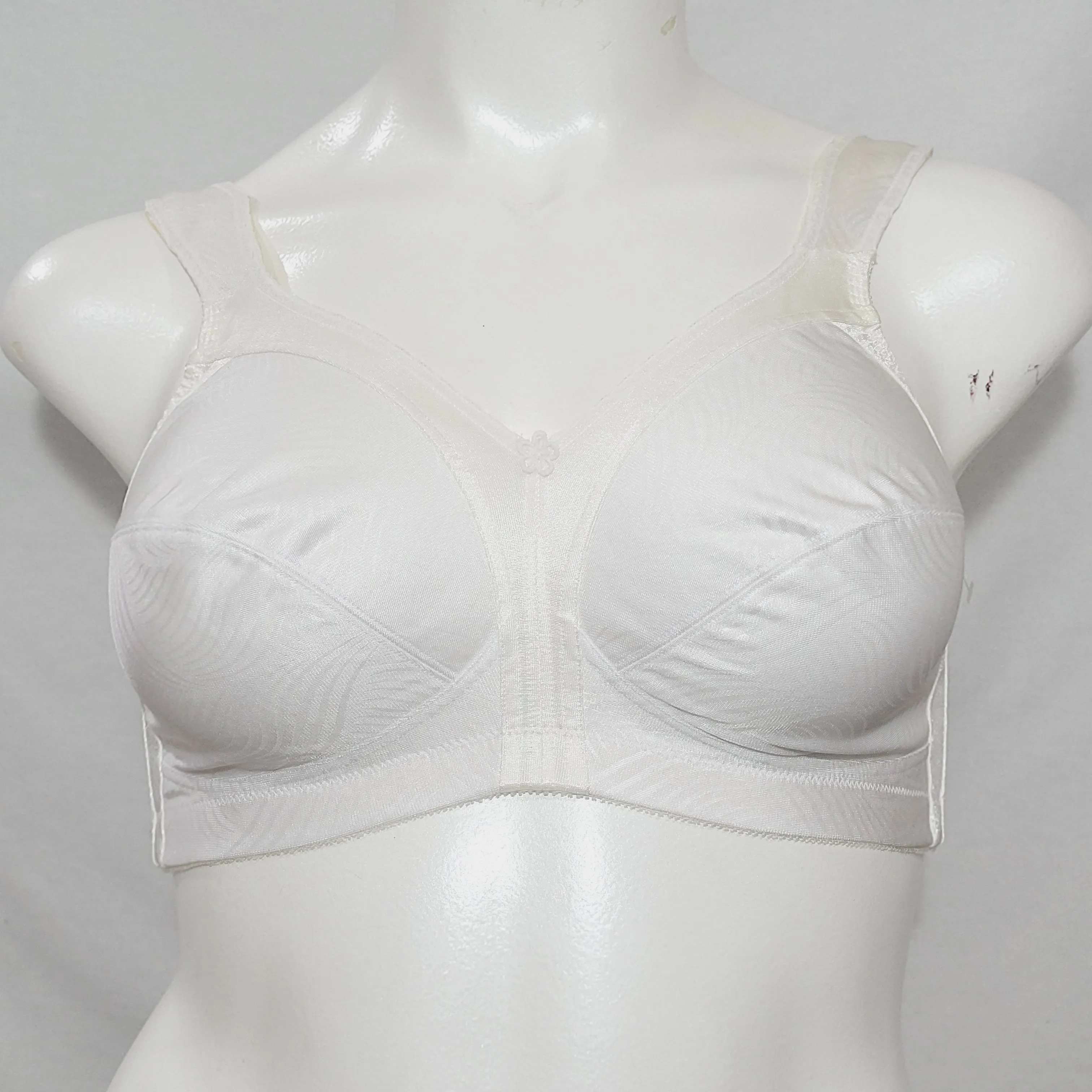 Exquisite Form 2558 Jacquard Satin Divided Cup Wire Free Bra 36C White NWOT