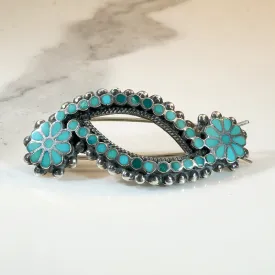 Exquisite Zuni Turquoise Inlay & Silver Barrette