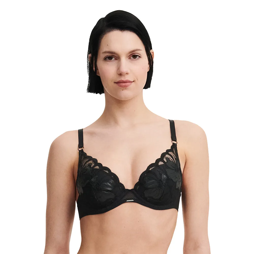 Fleurs Signature Leather Black Plunge T-Shirt Bra