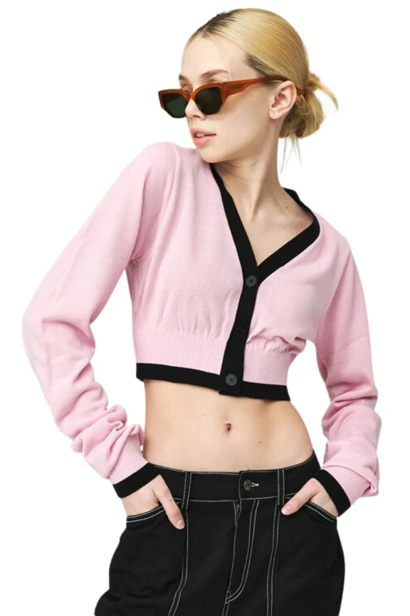 Logo Crop Knit Cardigan Pink