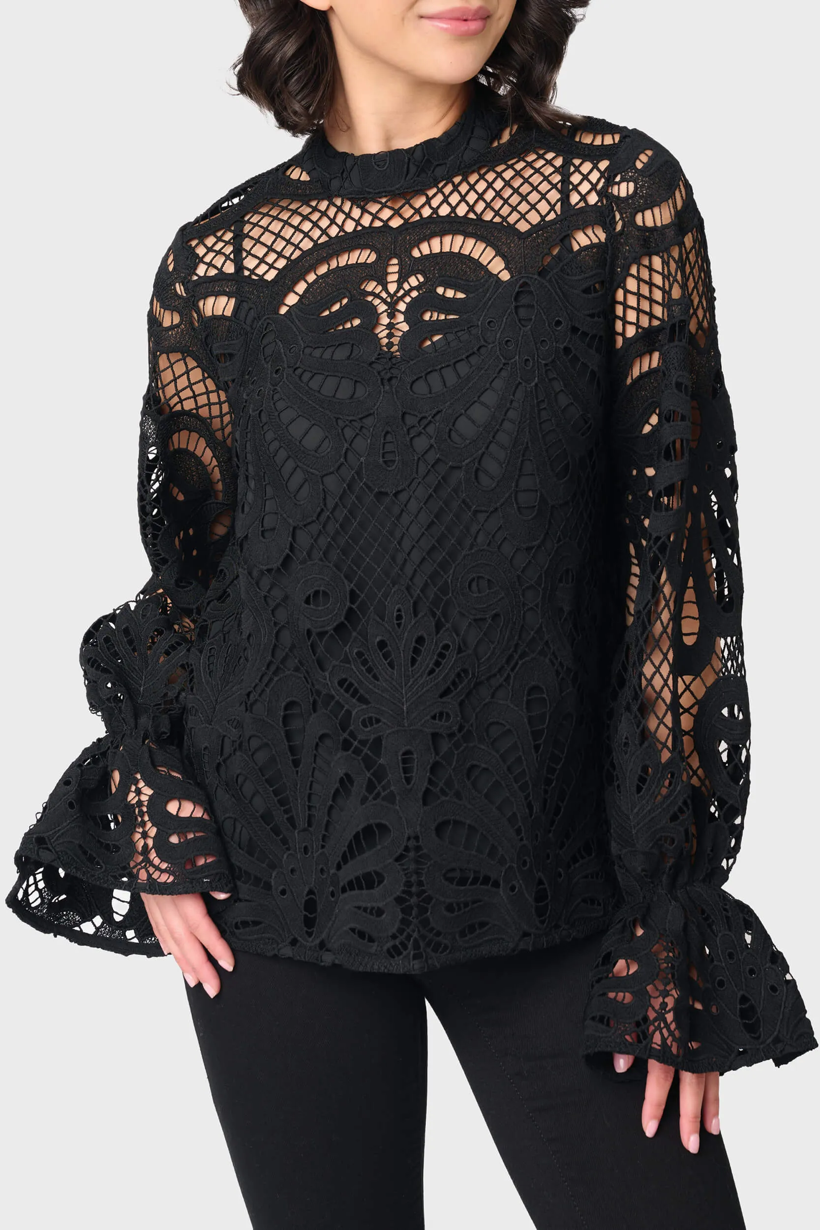 Lovely In Lace Flutter Cuff Blouse