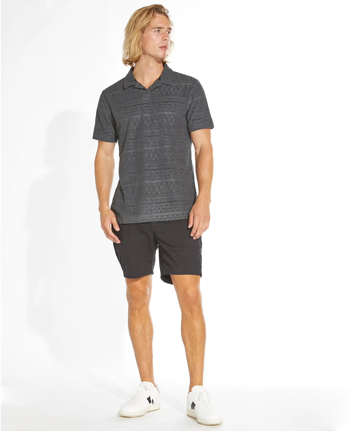 Marion Knit Jacquard Resort Polo (Heather Dark Charcoal)