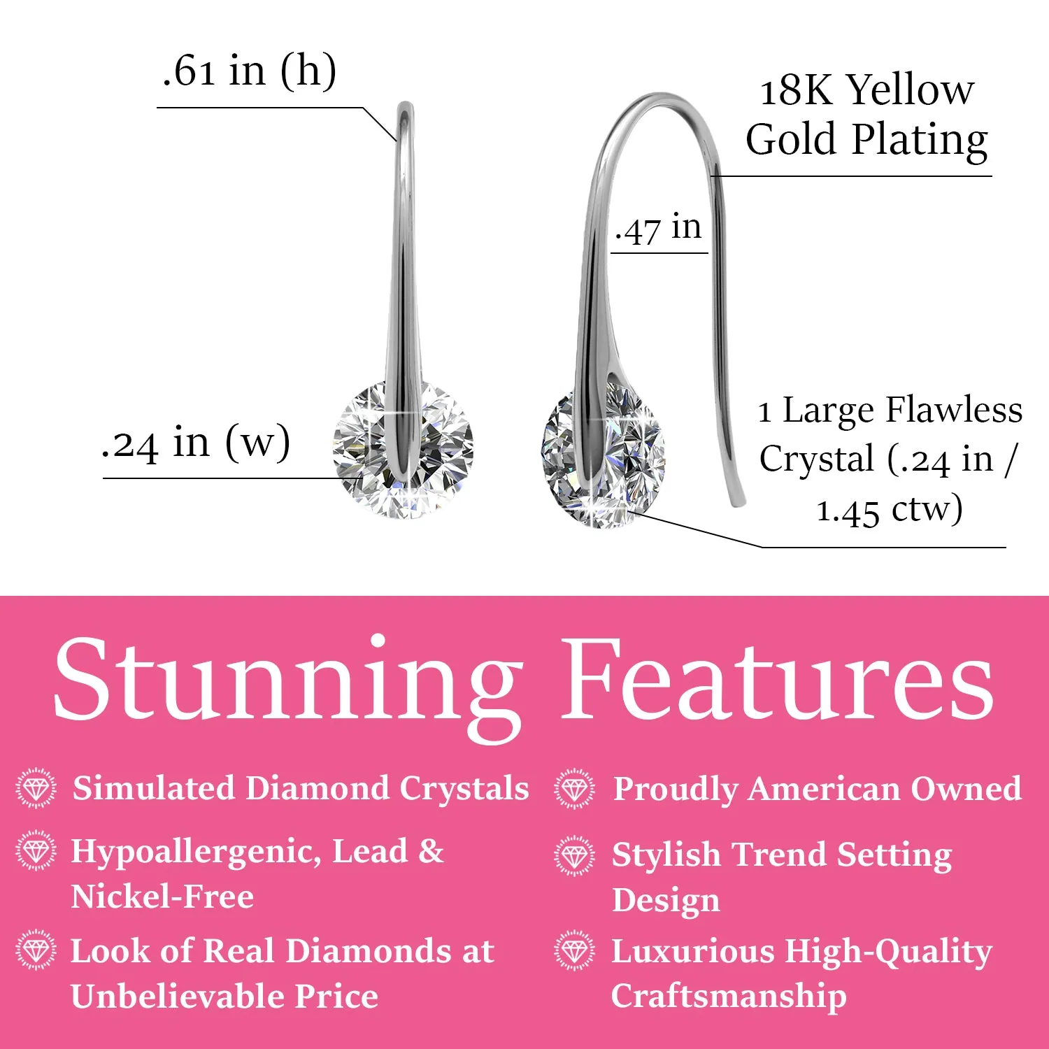 McKayla 18k White Gold Plated Drop Crystal Earrings for Women