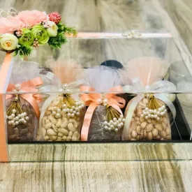 Mirror Tray Acrylic Hamper With 1 Kg Dry Fruits and Edible Gift Items