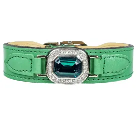 Octagon Dog Collar in Emerald, Emerald Crystal & Nickel