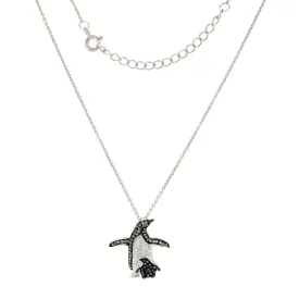 Penguin and Baby Necklace with Crystals in Sterling Silver