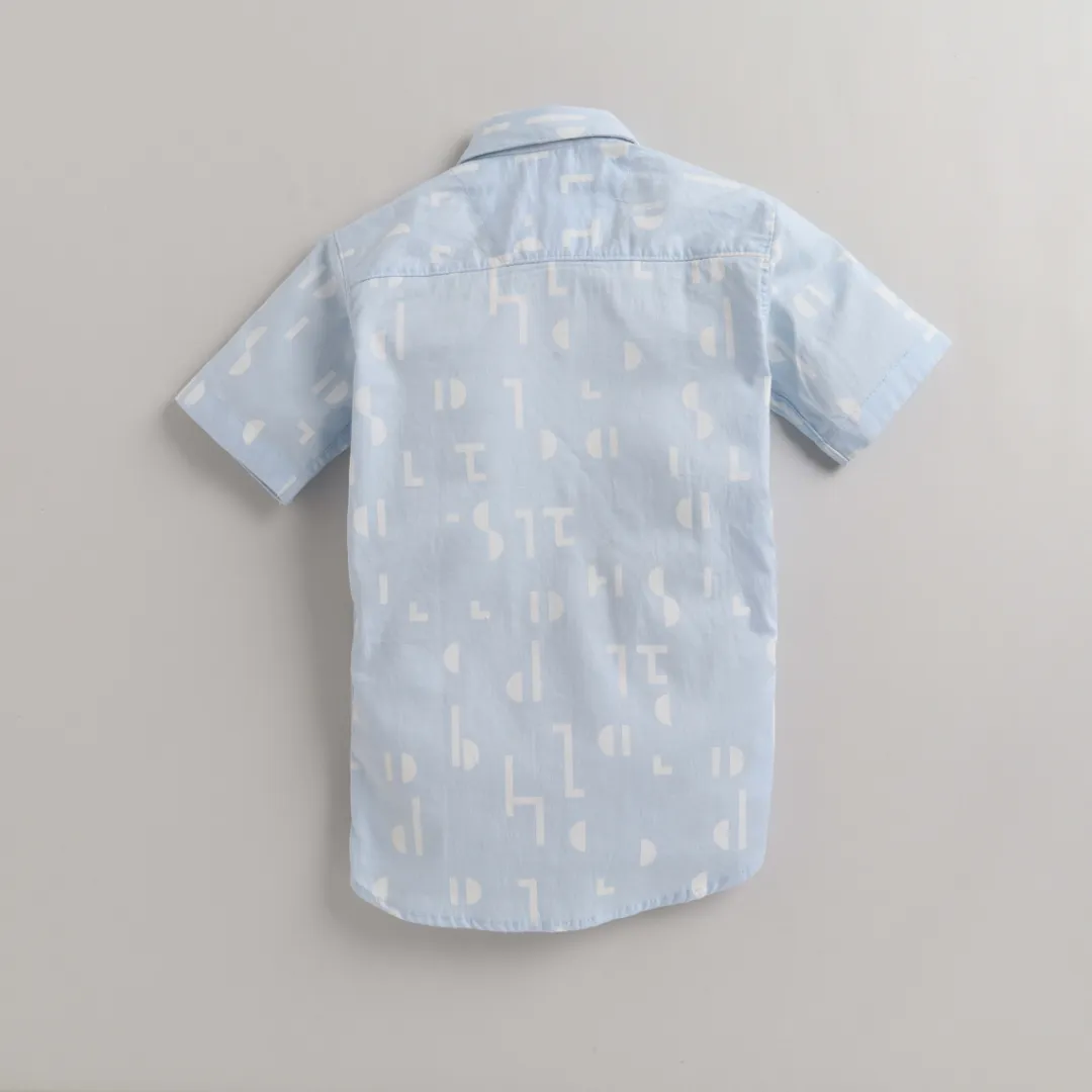 Polka Tots Half Sleeves Abstract Print Shirt With Attached Tee - Blue