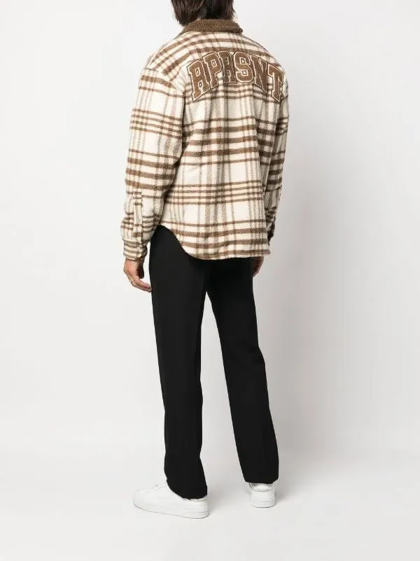 Represent check-pattern collared overshirt beige/camel brown