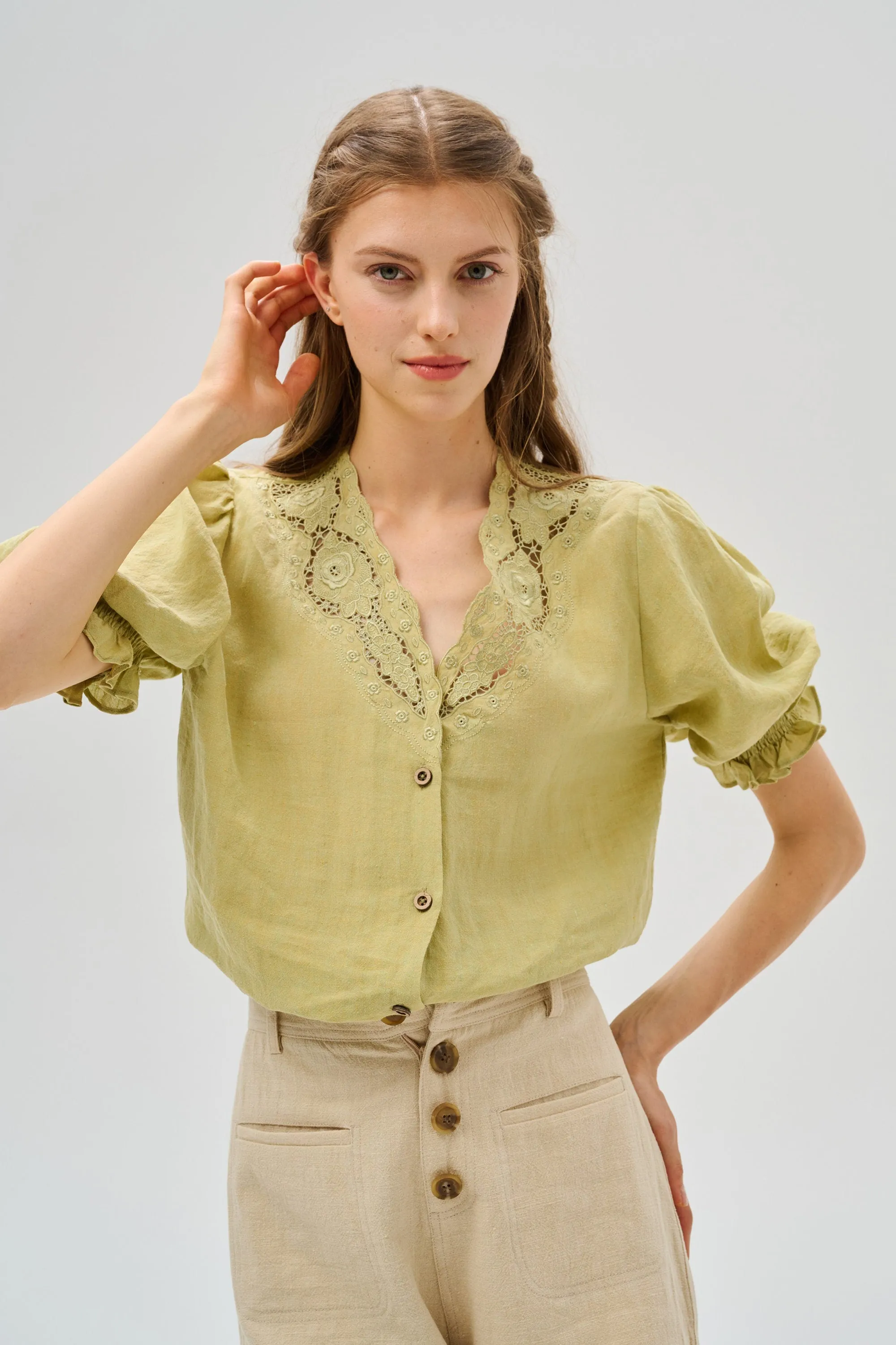 Summer 17 | openwork 100% linen blouse with lace