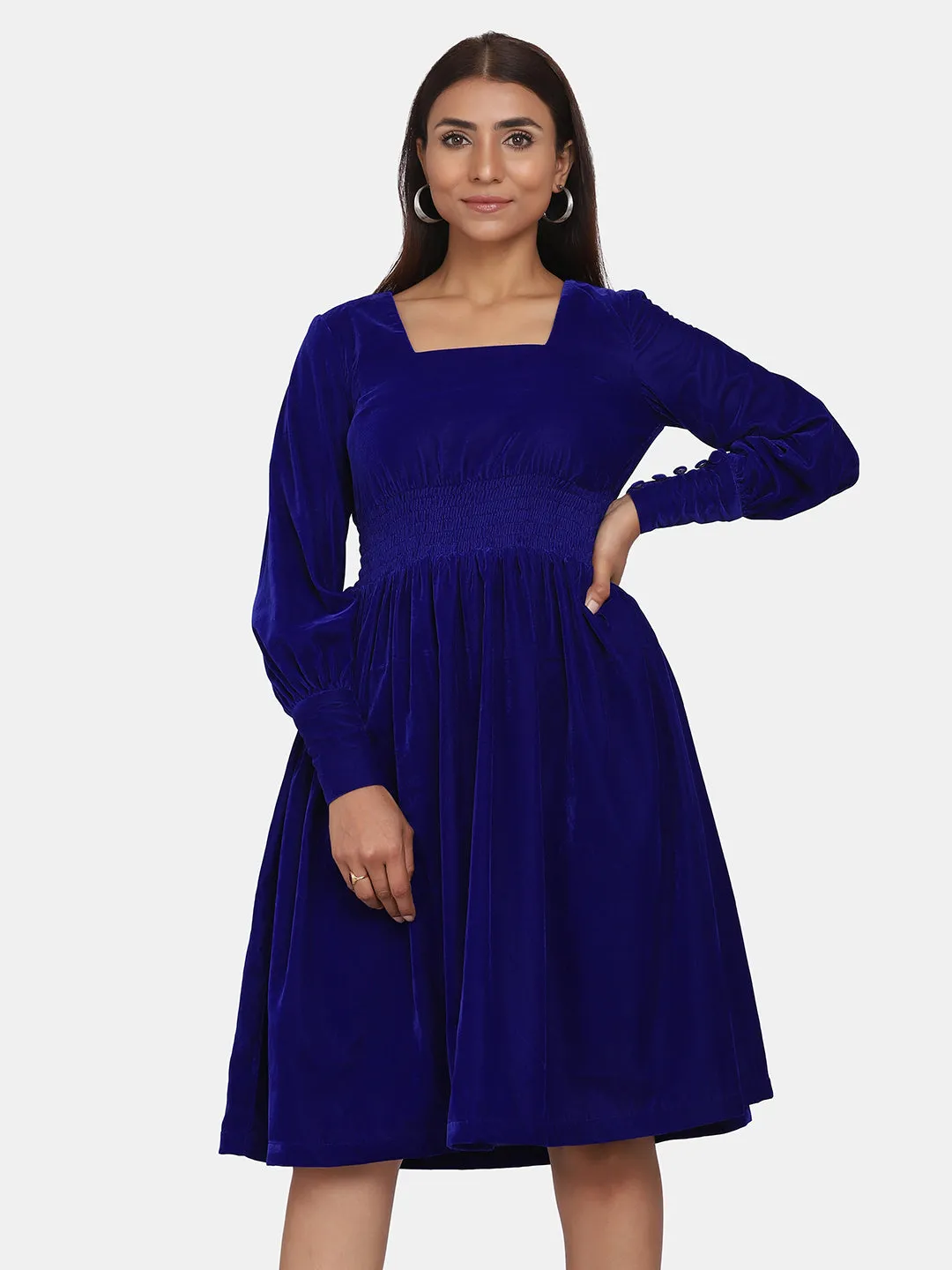 Velvet Evening Dress for Women - Royal Blue