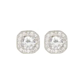 Vintage Crystal Cushion Halo Earrings silver