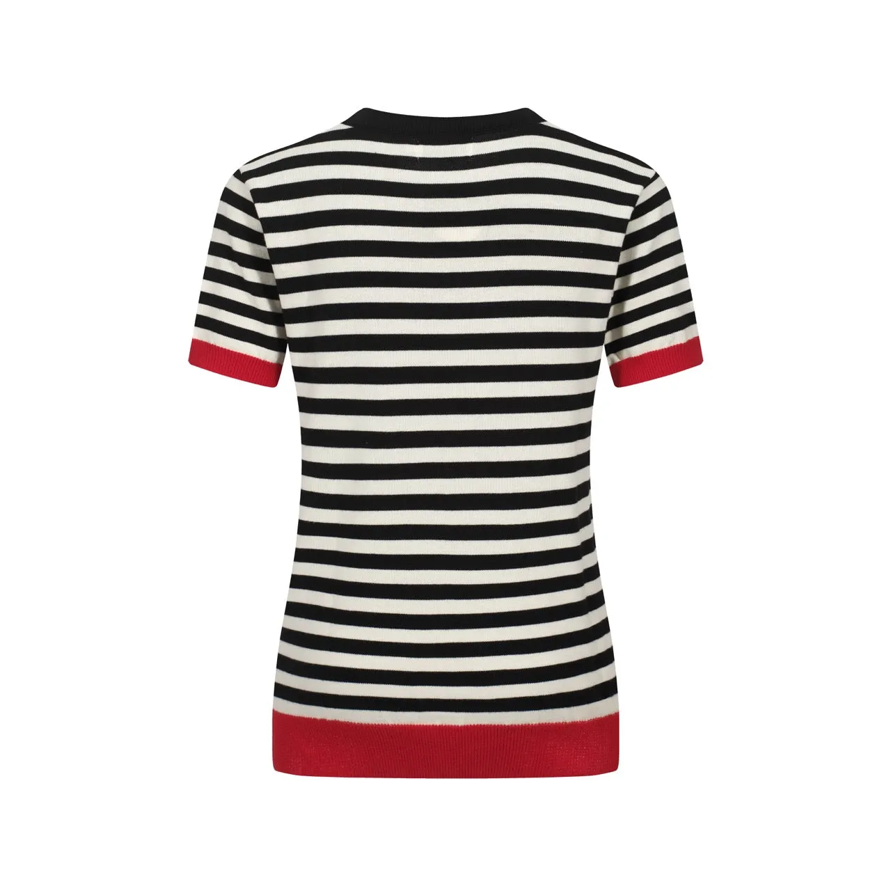 Vintage knit T-shirt for women with black stripes and hearts