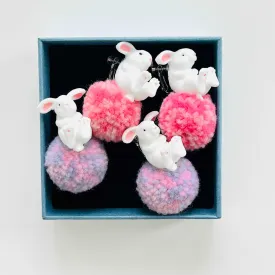 White Rabbit With Pompon Stud Earrings / Clip-on Earrings